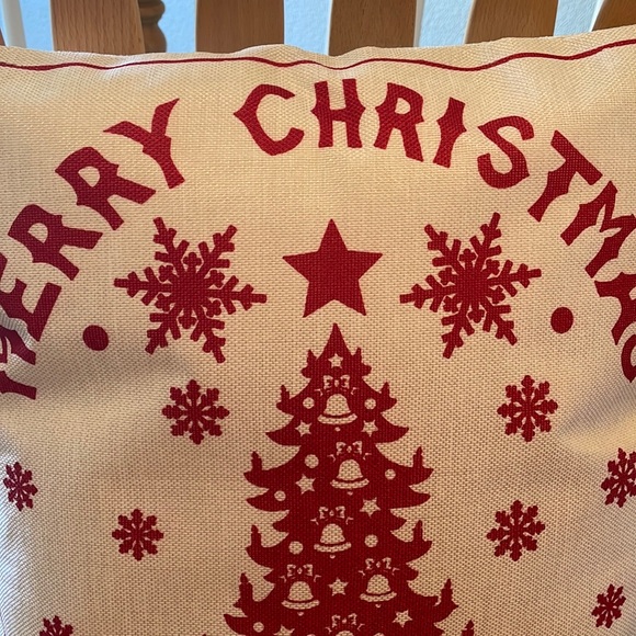 Both New! Pillow cover + insert 18”X 18”, “Merry Christmas”, tree/snowflakes - Picture 9 of 11